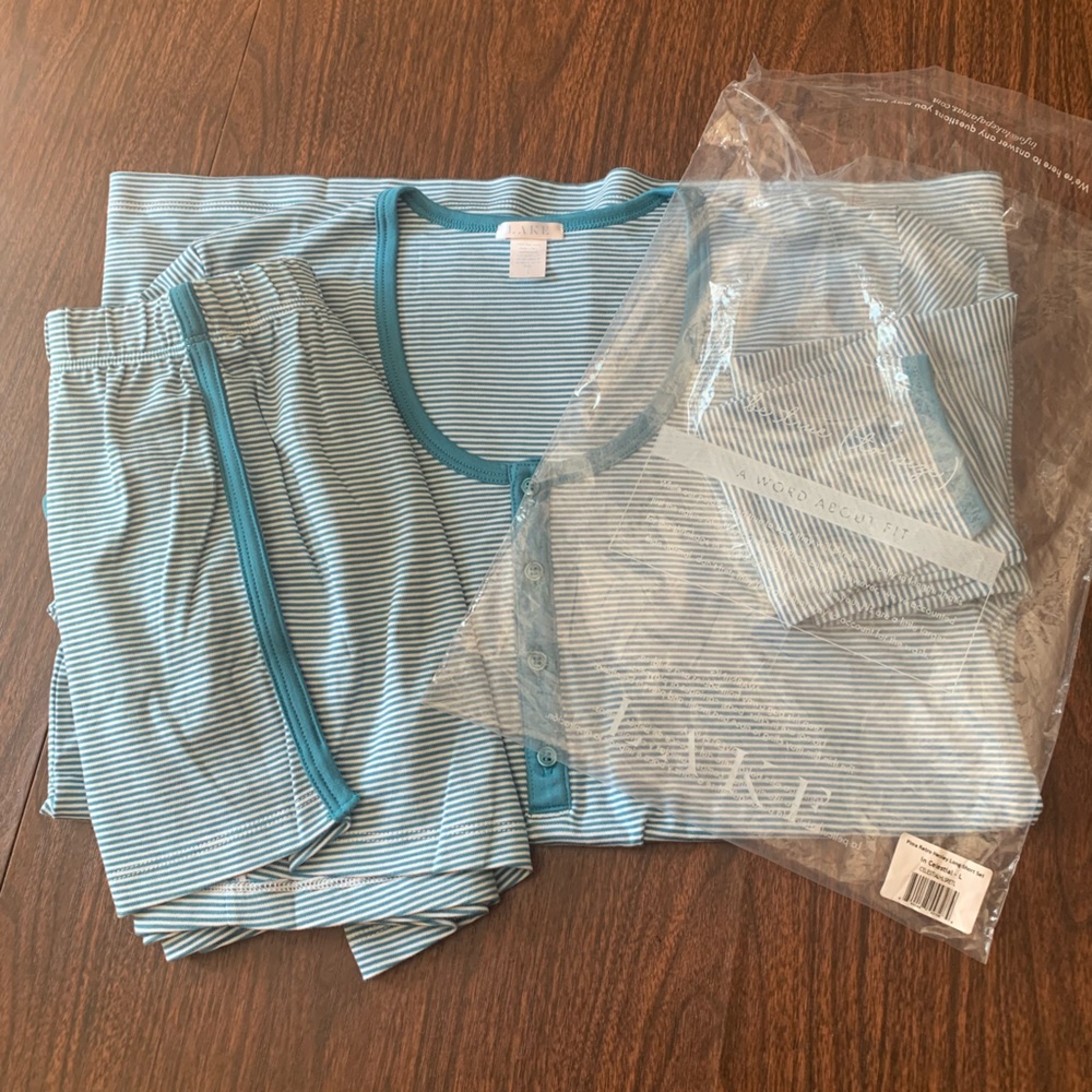 Lake Pajamas Pima Retro Henley Long Sleeve Short Set Celestial Large